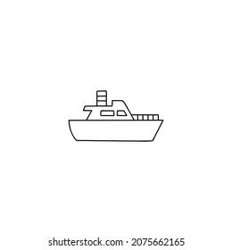 ferry ship icon in flat black line style, isolated on white 