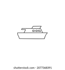 Fährschiff-Symbol auf schwarzer Linie, einzeln auf Weiß 