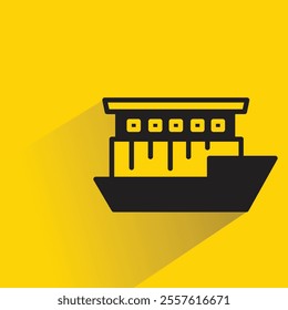 ferry ship icon with shadow on yellow background