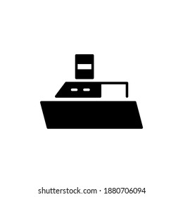 Ferry Ship Icon In Solid Black Flat Shape Glyph Icon, Isolated On White Background