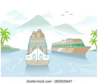 ferry ship at ocean in the early evening