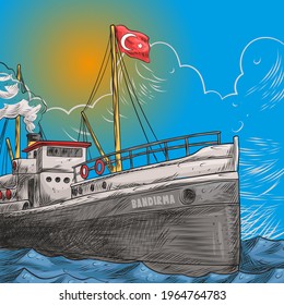 The Bandırma Ferry Is The Ship That Brought Mustafa Kemal Atatürk As The 9th Army Inspector With His Staff From Istanbul To Samsun. Illustration