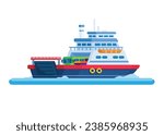 Ferry Ship Transportation Flat Design Illustration Vector