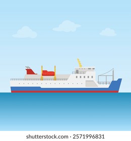 Ferry Ship Transportation on blue ocean flat design	
