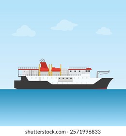 Ferry Ship Transportation on blue ocean flat design	
