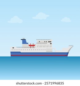 Ferry Ship Transportation on blue ocean flat design	
