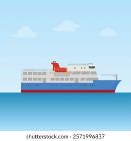 Ferry Ship Transportation on blue ocean flat design	
