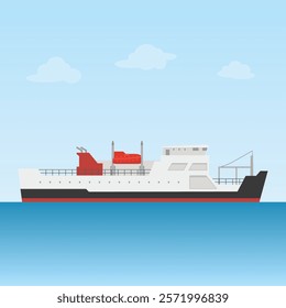 Ferry Ship Transportation on blue ocean flat design	
