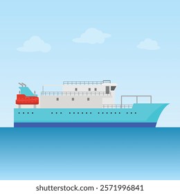 Ferry Ship Transportation on blue ocean flat design	
