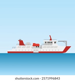 Ferry Ship Transportation on blue ocean flat design	
