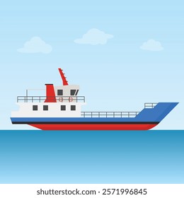 Ferry Ship Transportation on blue ocean flat design	
