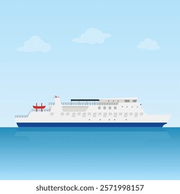 Ferry Ship Transportation on blue ocean flat design