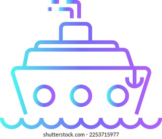 Icono de Transportación de ferry con estilo de contorno de gradiente azul. Vehículo, símbolo, transporte, línea, contorno, estación, viaje, automóvil, editable, pictograma, aislado, plano. Ilustración del vector