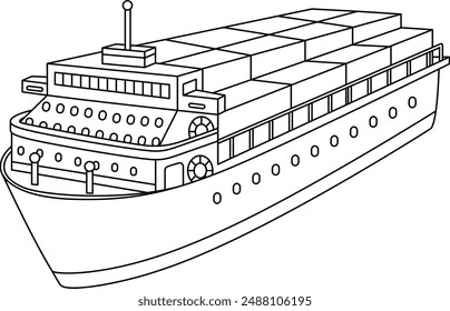 Ferry, transportation, vehicle, outline coloring page 