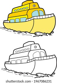 Ferry vector drawing transportation learning education cartoon drawing, line art and colored.