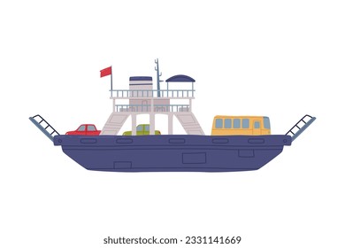 Ferry Vessel Carrying Cars as Traditional Istanbul Symbol Vector Illustration