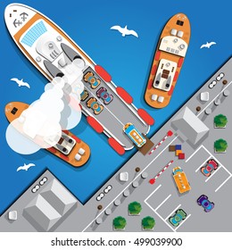 Ferry. View from above. Vector illustration.