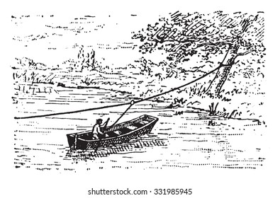 Ferry, vintage engraved illustration. Dictionary of words and things - Larive and Fleury - 1895.
