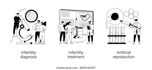 Fertility clinic abstract concept vector illustration set. Infertility diagnosis and treatment, artificial reproduction, family planning, in vitro insemination, pregnancy help abstract metaphor.