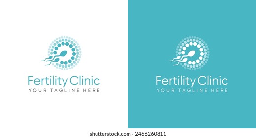 Logo de la clínica de fertilidad. símbolos de esperma salud fertilidad mujeres embarazadas. logo diseño Vector.