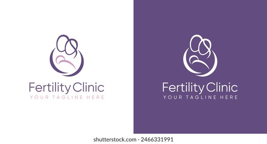 Logo de la clínica de fertilidad. símbolos de esperma salud fertilidad mujeres embarazadas. logo diseño Vector.