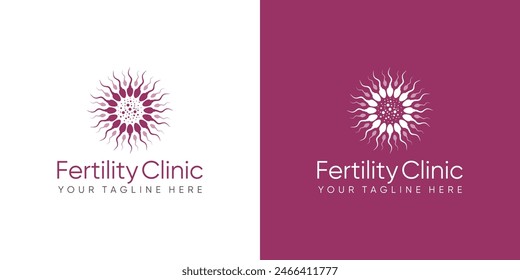 Logo de la clínica de fertilidad. símbolos de esperma salud fertilidad mujeres embarazadas. logo diseño Vector.