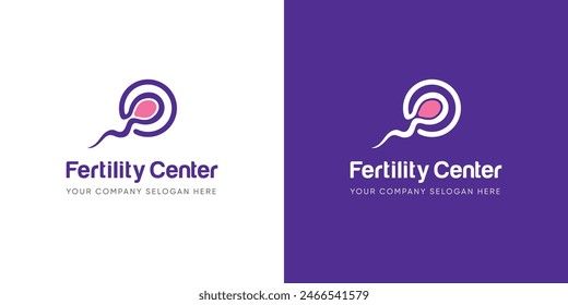 Logo de la clínica de fertilidad. símbolos de esperma salud fertilidad mujeres embarazadas. logo diseño Vector.