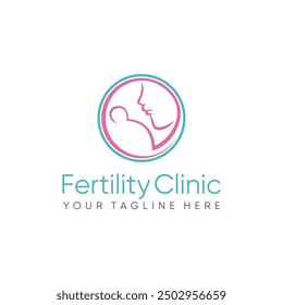 Logotipo de la clínica de fertilidad. Símbolos de espermatozoides Atención médica Fertilidad Mujeres embarazadas. Vector de diseño de logotipo