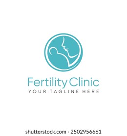 Logotipo de la clínica de fertilidad. Símbolos de espermatozoides Atención médica Fertilidad Mujeres embarazadas. Vector de diseño de logotipo