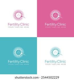 Logotipo da clínica de fertilidade. símbolos do esperma saúde fertilidade gravidez mulheres. logotipo embrião design vetor