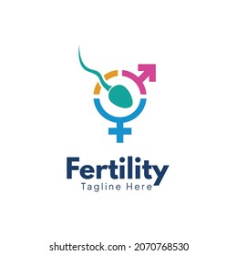 Fertility Healthy Clinic Vector Logo, couple married having baby, IVF Program, Menstruation, womb, confident for healthy fertility.