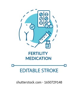 Fertility medication turquoise concept icon. Gynecology treatment. Pharmacy aid. Reproductive technology idea thin line illustration. Vector isolated outline RGB color drawing. Editable stroke