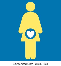 Fertility vector icon. Style is bicolor flat symbol, yellow and white colors, rounded angles, blue background.