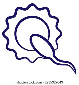 Fertilization of an egg by a sperm. Minimal vector icon drawn with brush line. Blue linear medical pictogram isolated on transparent background