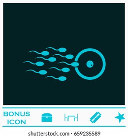 Fertilization icon flat. Blue pictogram on dark background. Vector illustration symbol and bonus icons