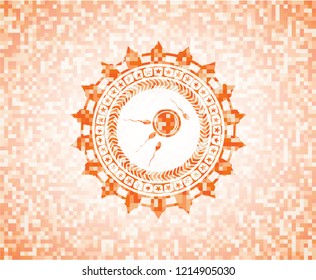 fertilization icon inside abstract orange mosaic emblem