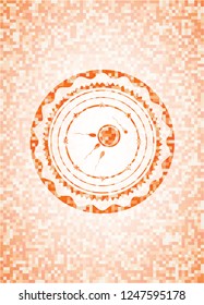 fertilization icon inside abstract orange mosaic emblem
