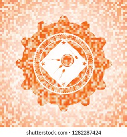 fertilization icon inside abstract orange mosaic emblem