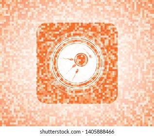 fertilization icon inside abstract orange mosaic emblem