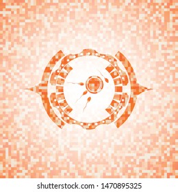 fertilization icon inside abstract orange mosaic emblem