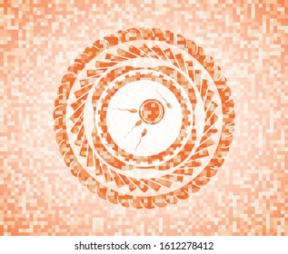 fertilization icon inside abstract orange mosaic emblem