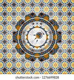 fertilization icon inside arabesque badge background. arabic decoration.