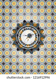 fertilization icon inside arabic badge background. Arabesque decoration.