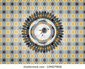 fertilization icon inside arabic badge background. Arabesque decoration.