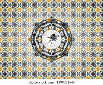 fertilization icon inside arabic emblem background. Arabesque decoration.