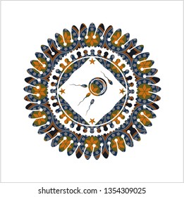 fertilization icon inside arabic emblem. Arabesque decoration.