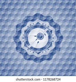 fertilization icon inside blue badge with geometric pattern background.
