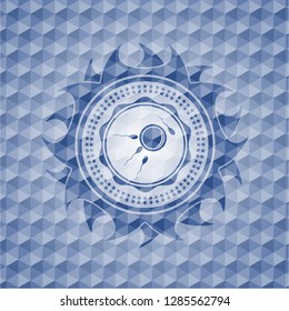 fertilization icon inside blue badge with geometric pattern background.