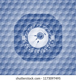fertilization icon inside blue emblem with geometric pattern background.