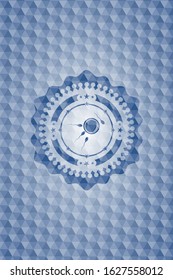 fertilization icon inside blue emblem or badge with abstract geometric polygonal pattern background.